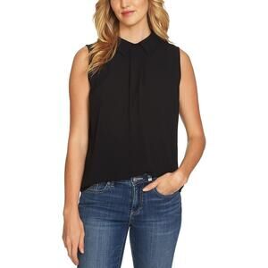 $70 CeCe Sleeveless Textured Pleat Front Collared Blouse Sleeveless Designer M